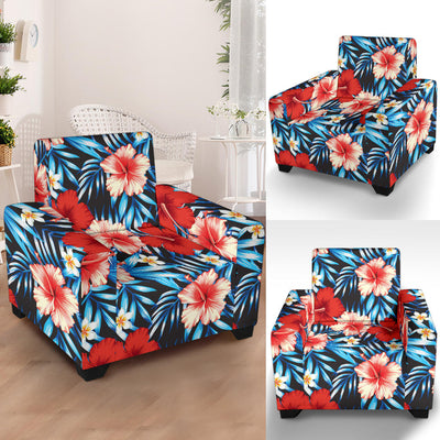 Red Hibiscus Blue Scene Armchair Slipcover