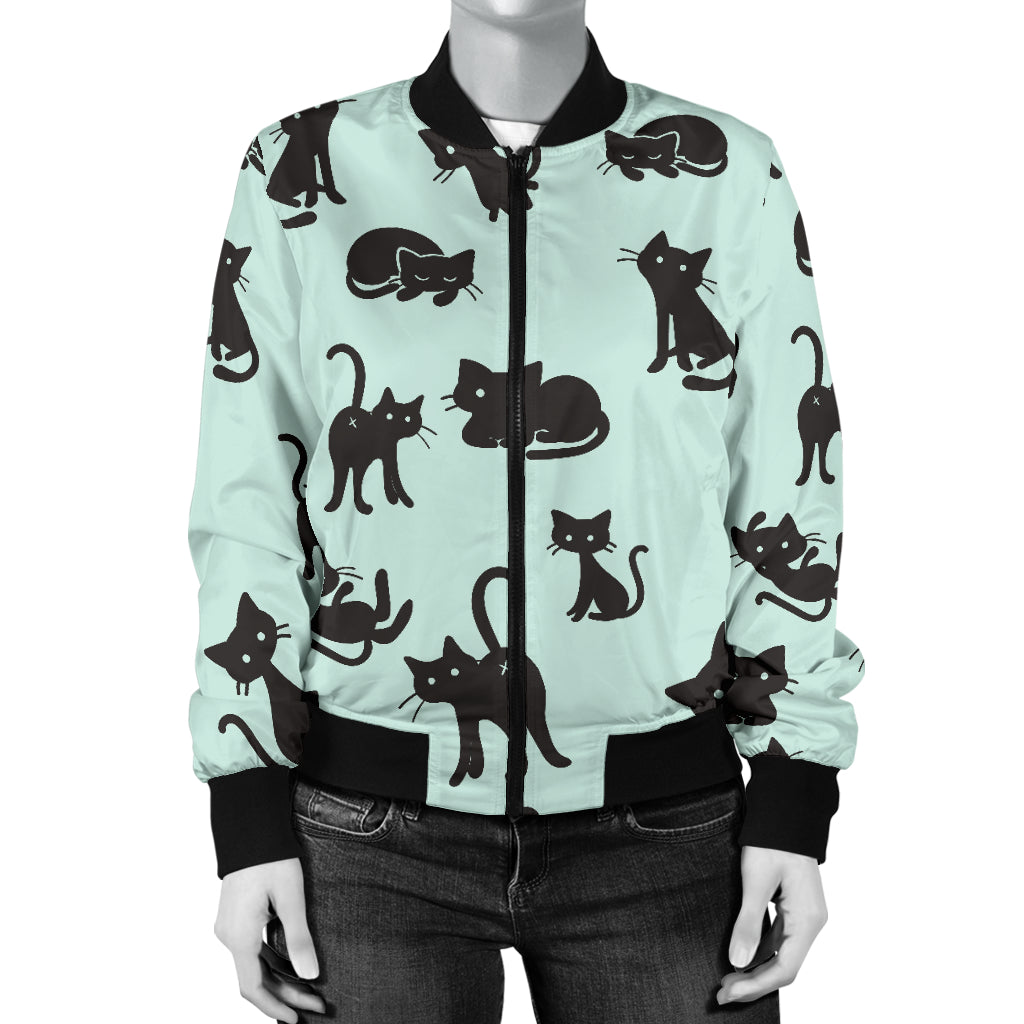 Black Cat Pattern Print Design 04 Women's Bomber Jacket