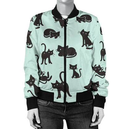 Black Cat Pattern Print Design 04 Women's Bomber Jacket