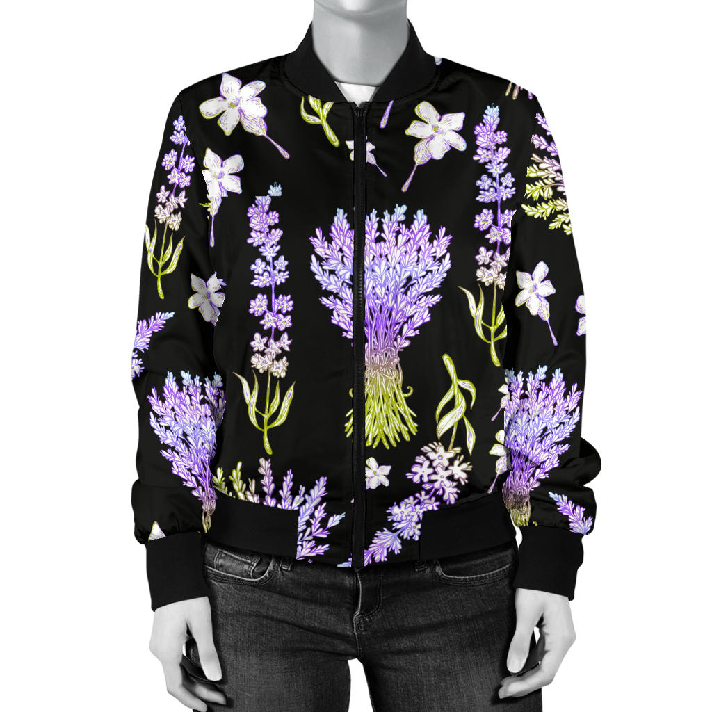 Lavender Pattern Print Design LV04 Women Bomber Jacket