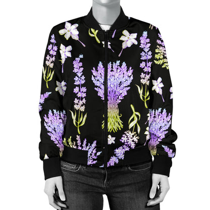 Lavender Pattern Print Design LV04 Women Bomber Jacket