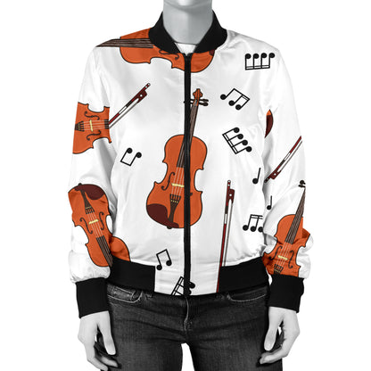 Violin Pattern Print Design 02 Women's Bomber Jacket