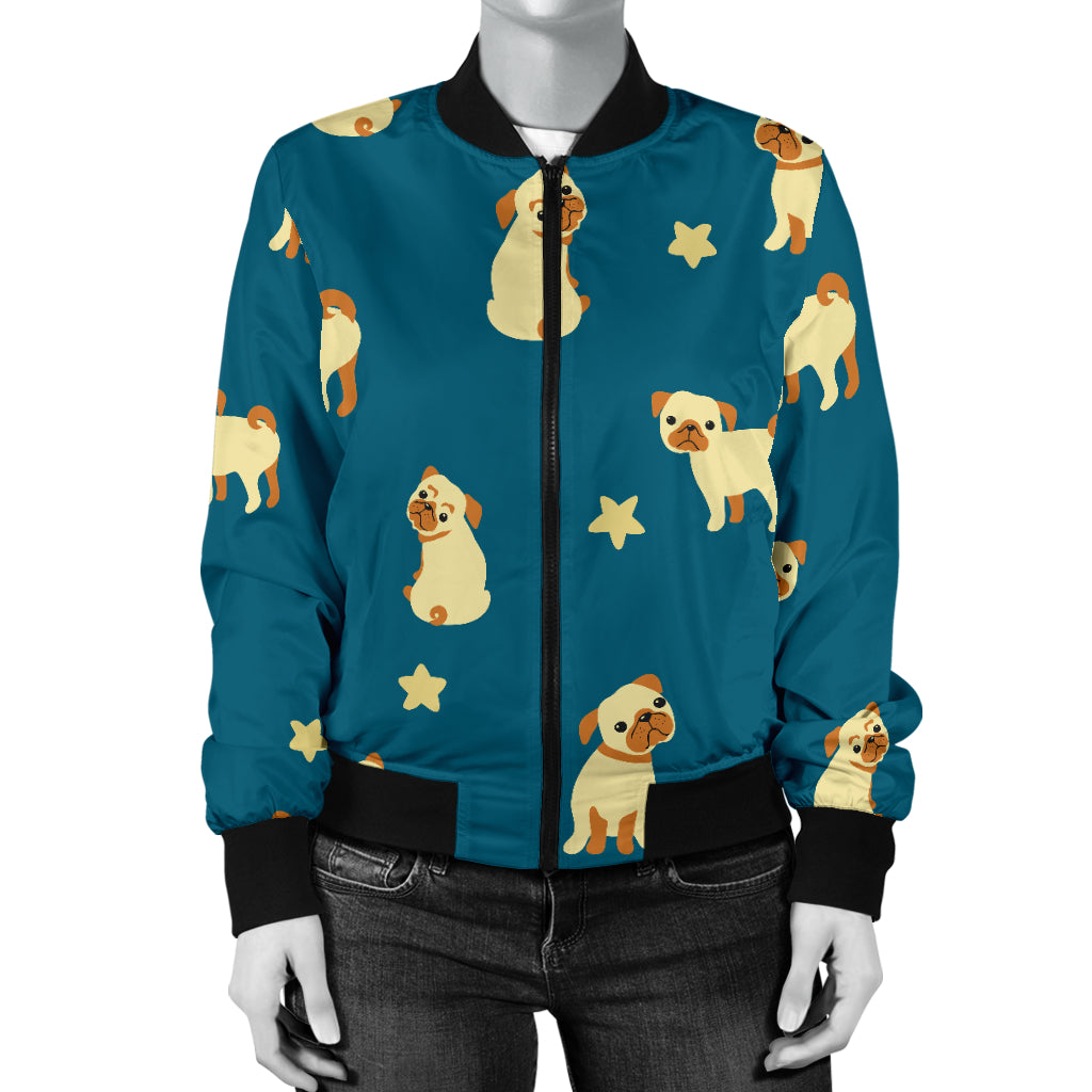 Pug Pattern Print Design A06 Women's Bomber Jacket