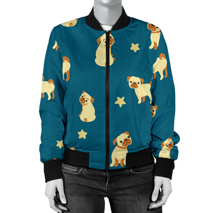 Pug Pattern Print Design A06 Women's Bomber Jacket