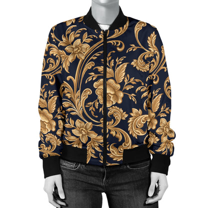Baroque Golden Pattern Print Design 03 Women's Bomber Jacket