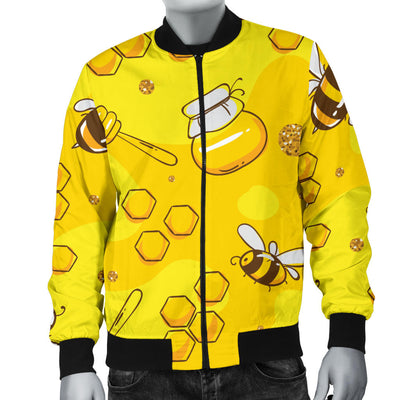 Bee Pattern Print Design BEE01 Men Bomber Jacket