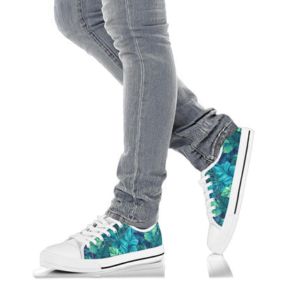 Banana Leaf Pattern Print Design BL05 White Bottom Low Top Shoes