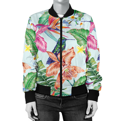 Hummingbird Tropical Pattern Print Design 05 Women's Bomber Jacket