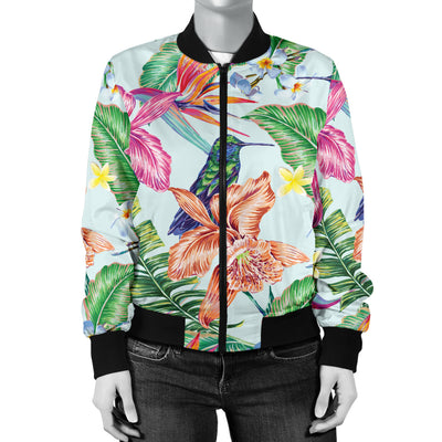 Hummingbird Tropical Pattern Print Design 05 Women's Bomber Jacket