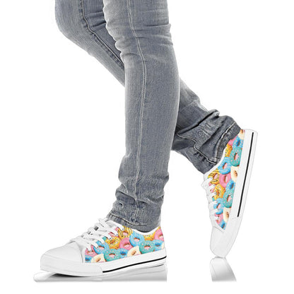 Donut Pattern Print Design DN01 White Bottom Low Top Shoes