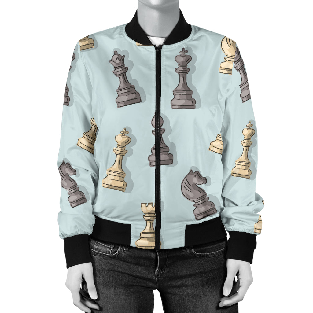 Chess Pattern Print Design 02 Women's Bomber Jacket