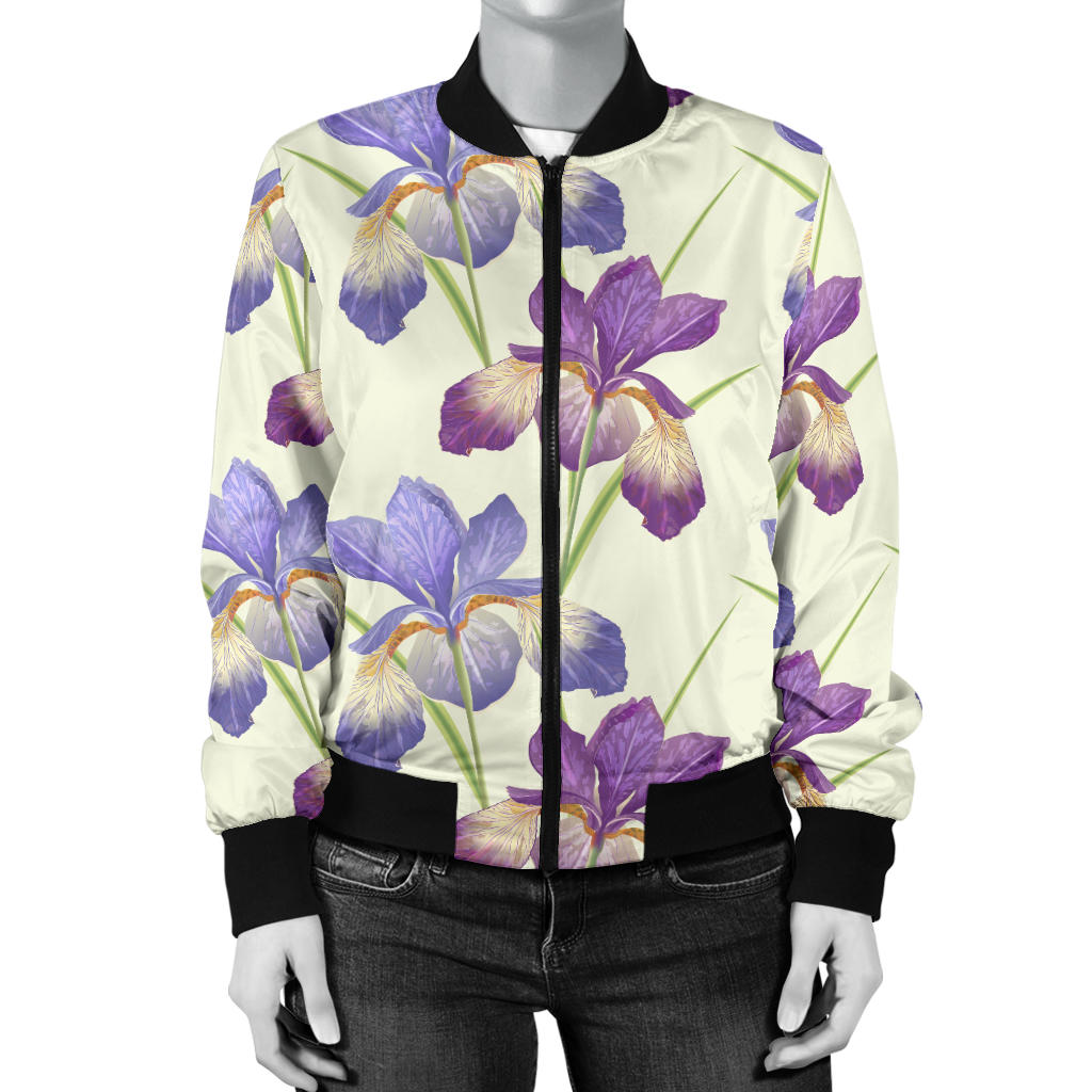 Iris Pattern Print Design IR08 Women Bomber Jacket