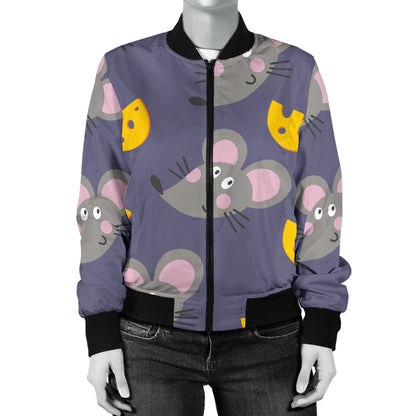 Rat With Cheese Pattern Print Design 01 Women's Bomber Jacket