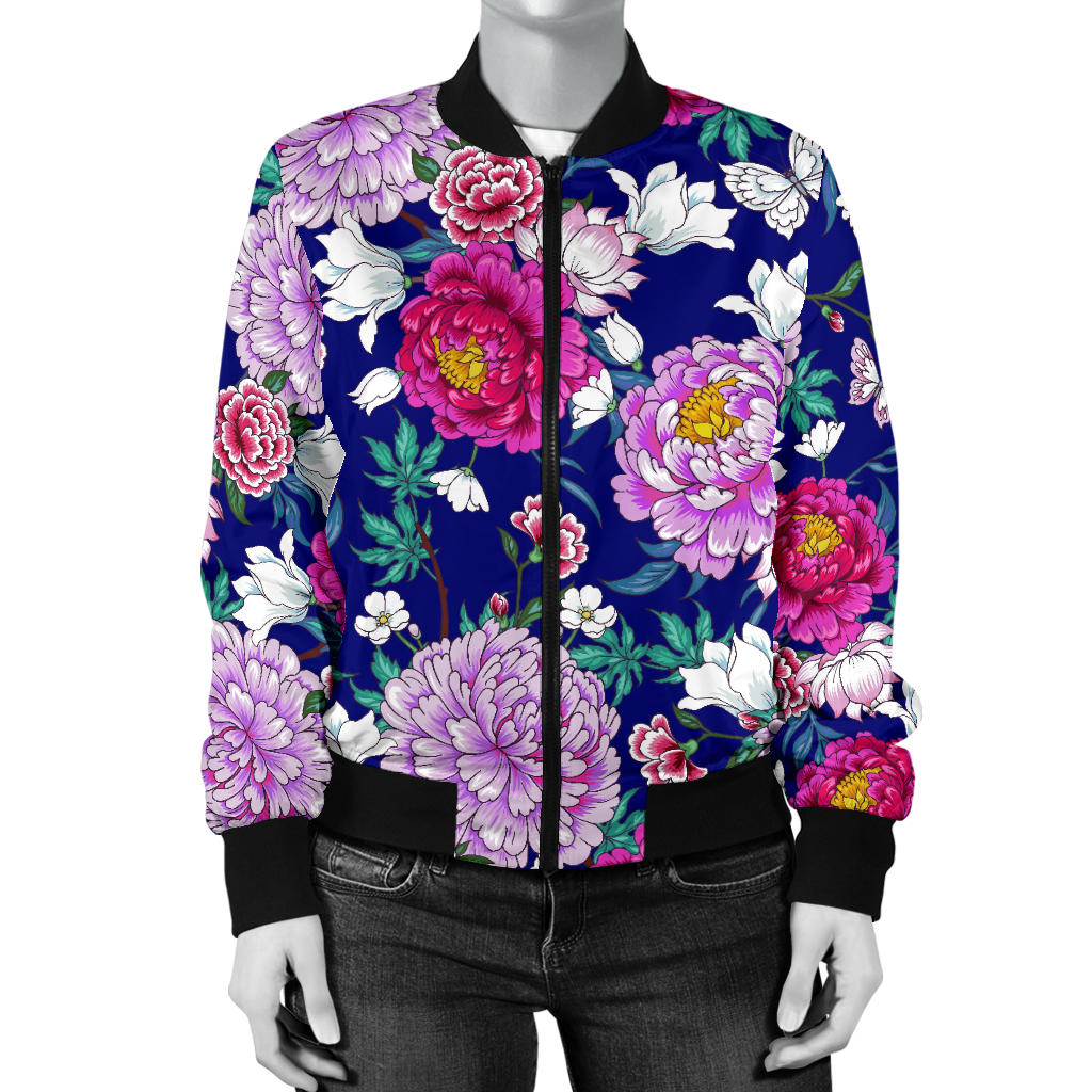Dahlia Pattern Print Design DH013 Women Bomber Jacket