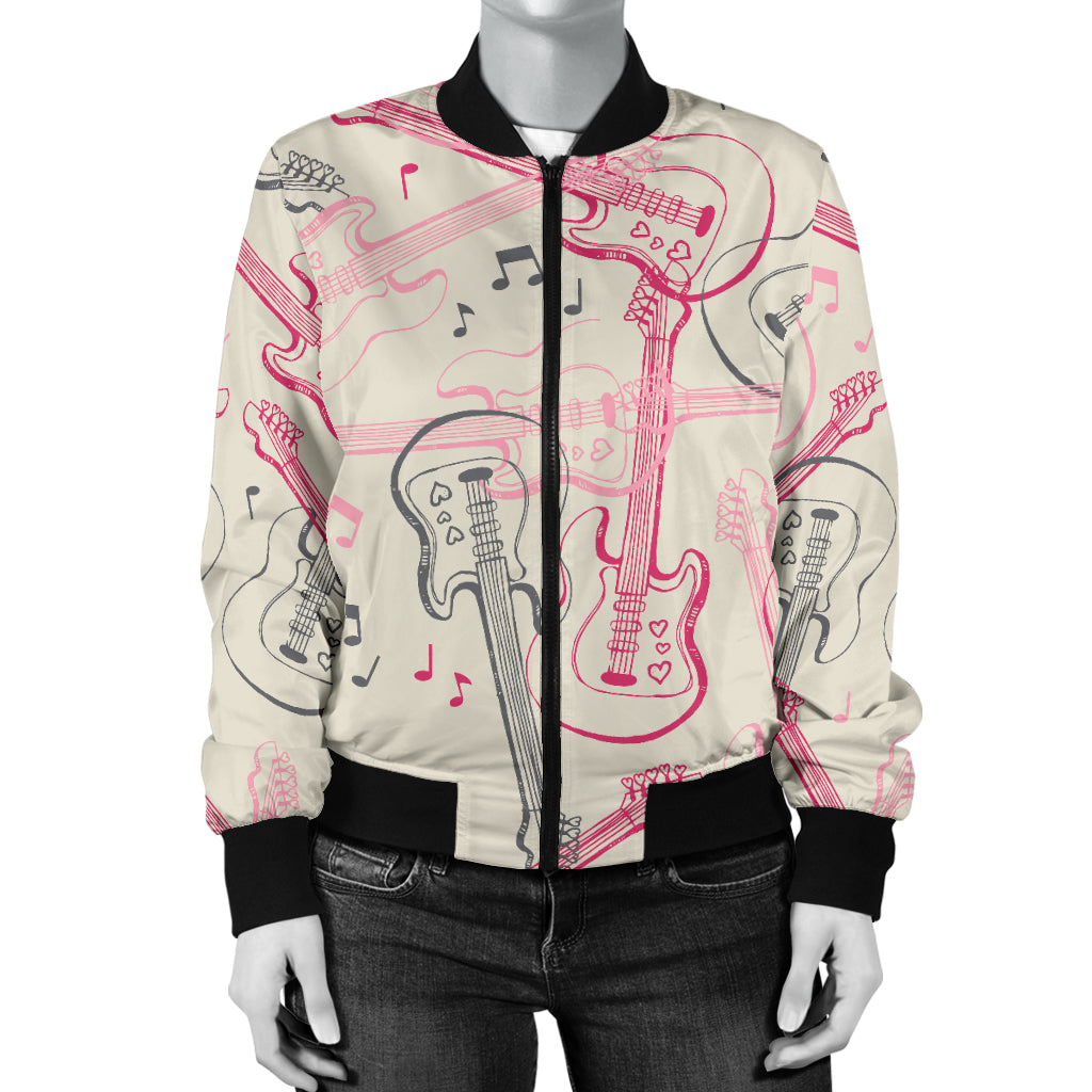 Bass Guitar Pattern Print Design 02 Women's Bomber Jacket