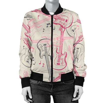 Bass Guitar Pattern Print Design 02 Women's Bomber Jacket