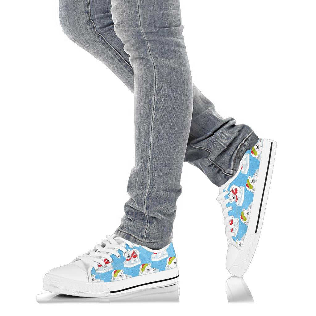 Polar Bear Pattern Print Design PB06 White Bottom Low Top Shoes