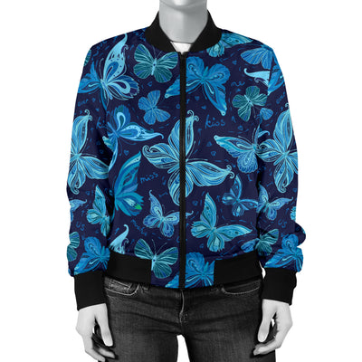 Butterfly Pattern Print Design 03 Women's Bomber Jacket