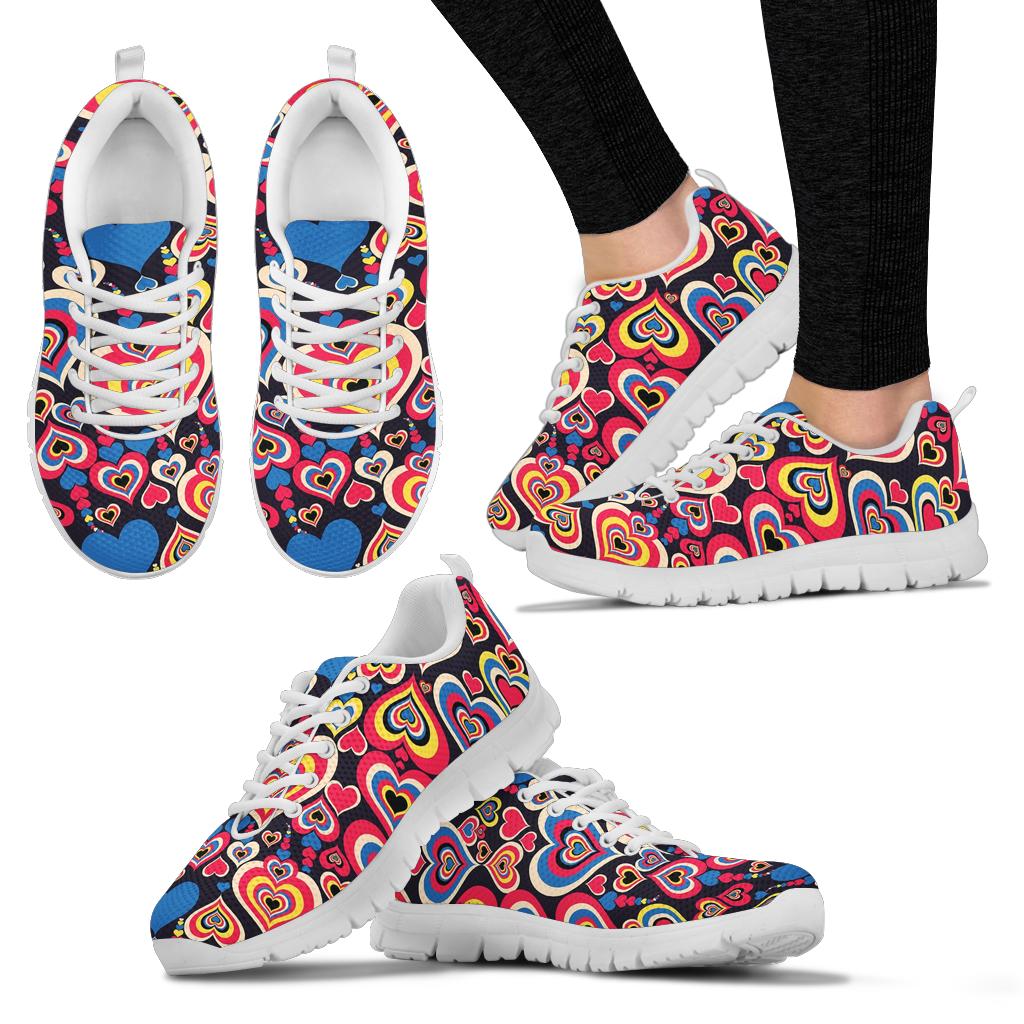 Heart Pattern Print Design HE08 Sneakers White Bottom Shoes
