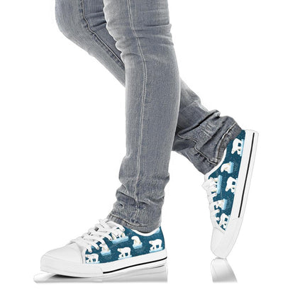Polar Bear Pattern Print Design PB02 White Bottom Low Top Shoes