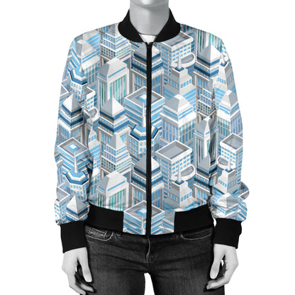 City Pattern Print Design 03 Women's Bomber Jacket