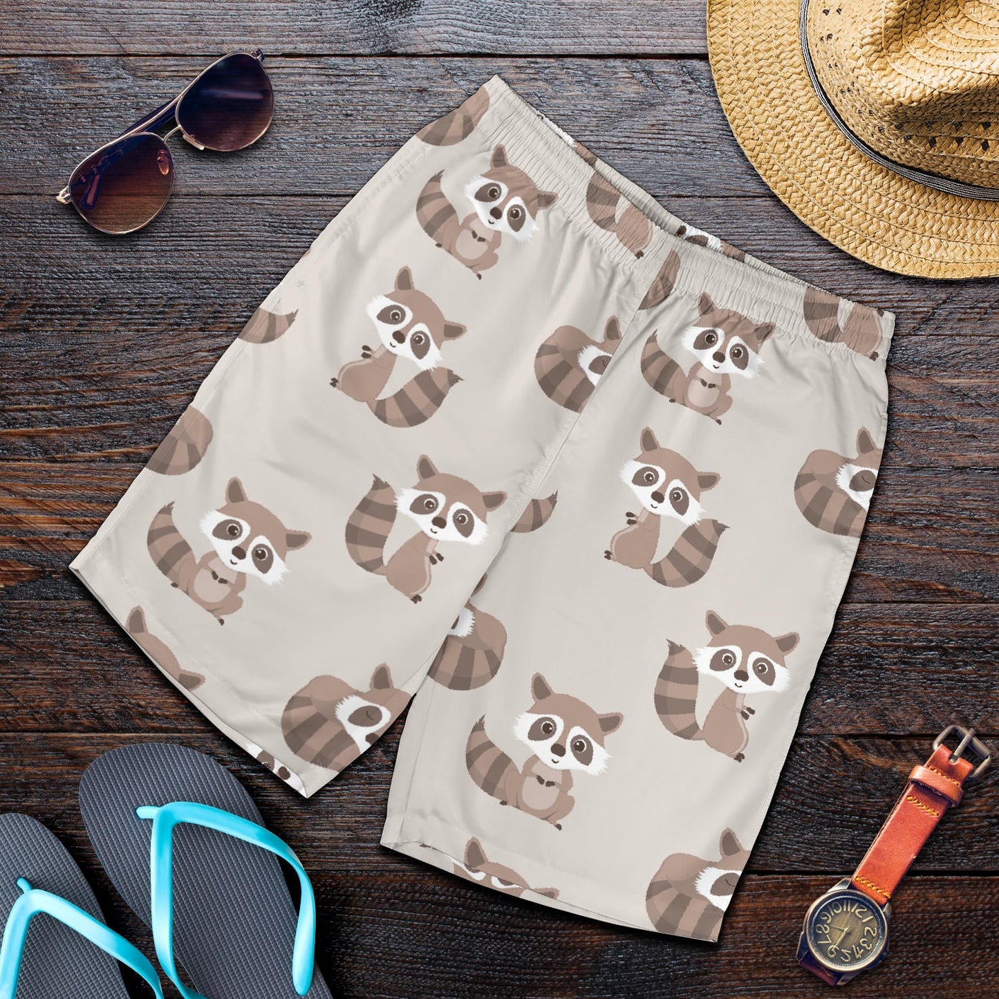 Raccoon Pattern Print Design A05 Mens Shorts