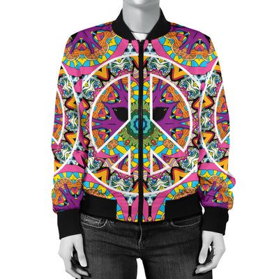 Peace Sign Pattern Print Design A03 Women's Bomber Jacket