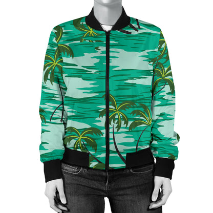 Palm Tree Pattern Print Design A01 Women's Bomber Jacket