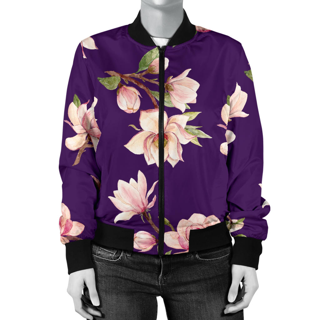 Magnolia Pattern Print Design MAG02 Women Bomber Jacket