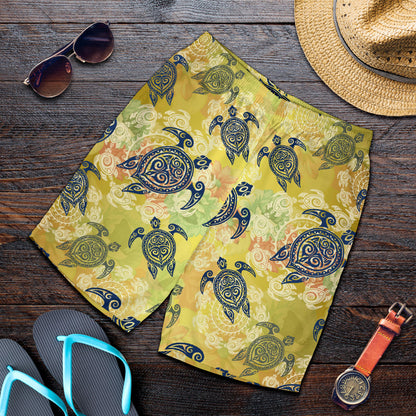 Hawaiian Turtle Tribal Design Print Mens Shorts