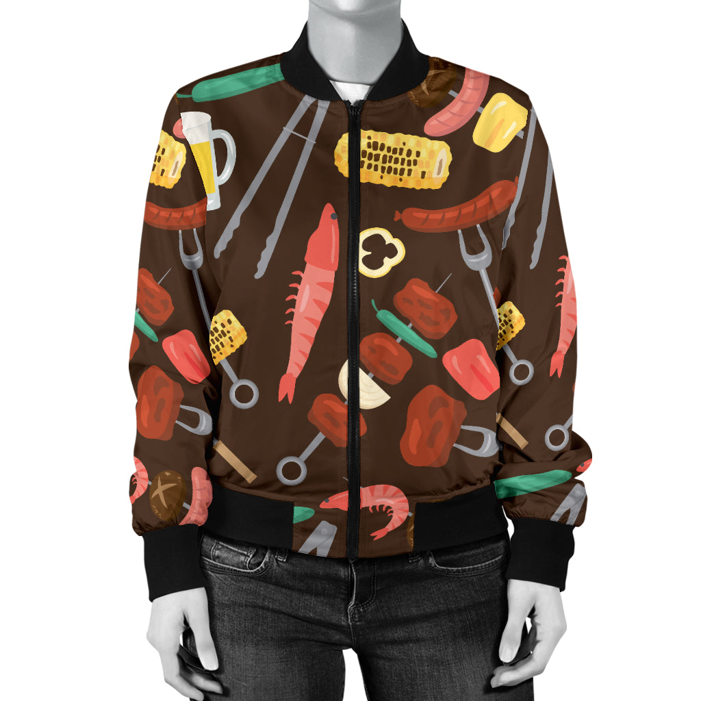 Barbecue Pattern Print Design 05 Women's Bomber Jacket