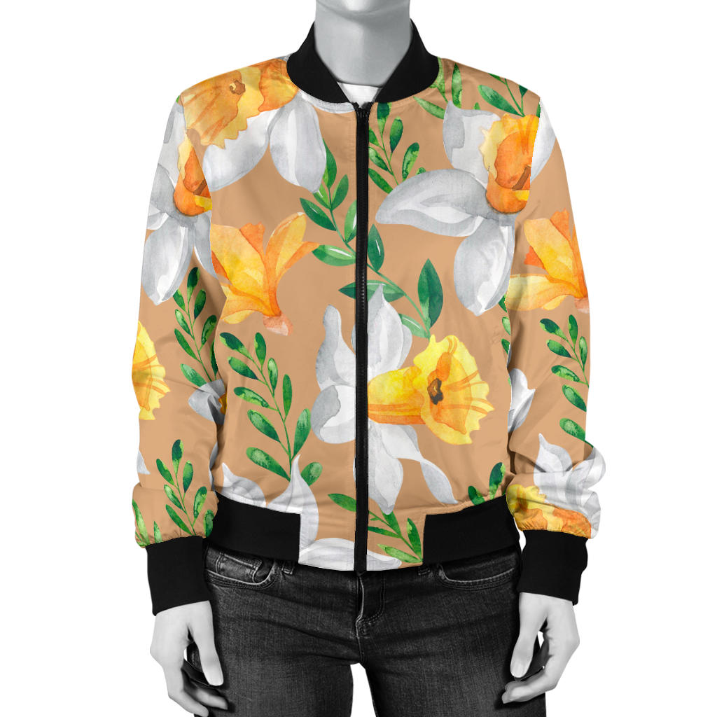 Daffodils Pattern Print Design DF04 Women Bomber Jacket