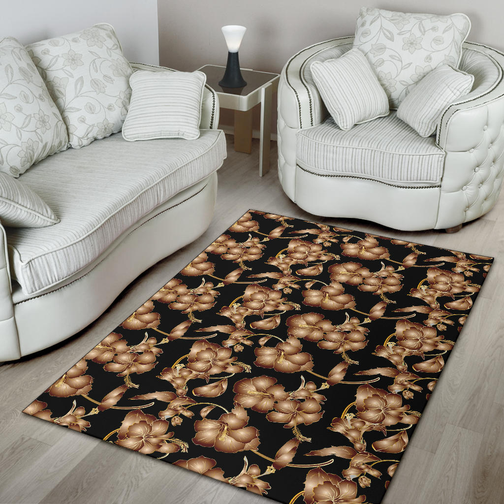 Brown Hibiscus Pattern Print Design HB06 Area Rugs