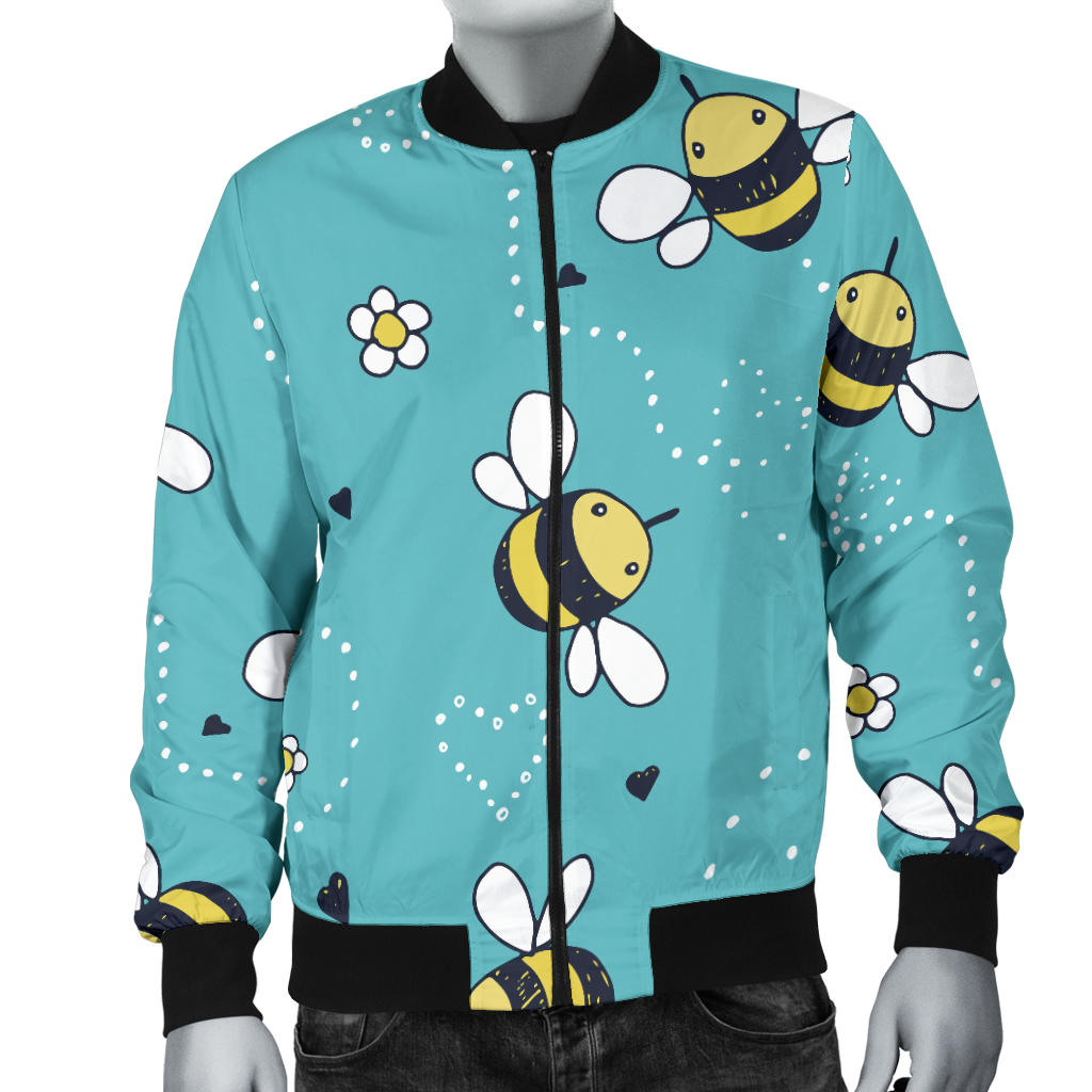 Bee Pattern Print Design BEE02 Men Bomber Jacket