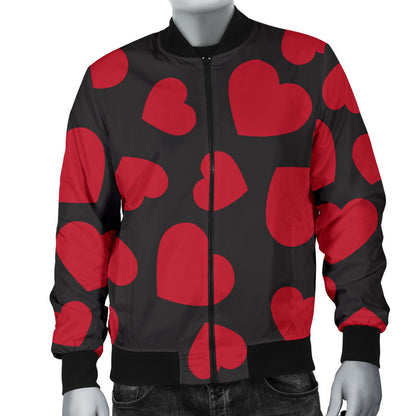 Heart Red Pattern Print Design HE01 Men Bomber Jacket