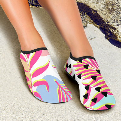 Pink Tropical Palm Leaves Aqua Water Shoes