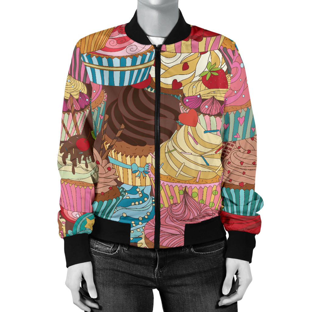 Cupcake Pattern Print Design CP01 Women Bomber Jacket
