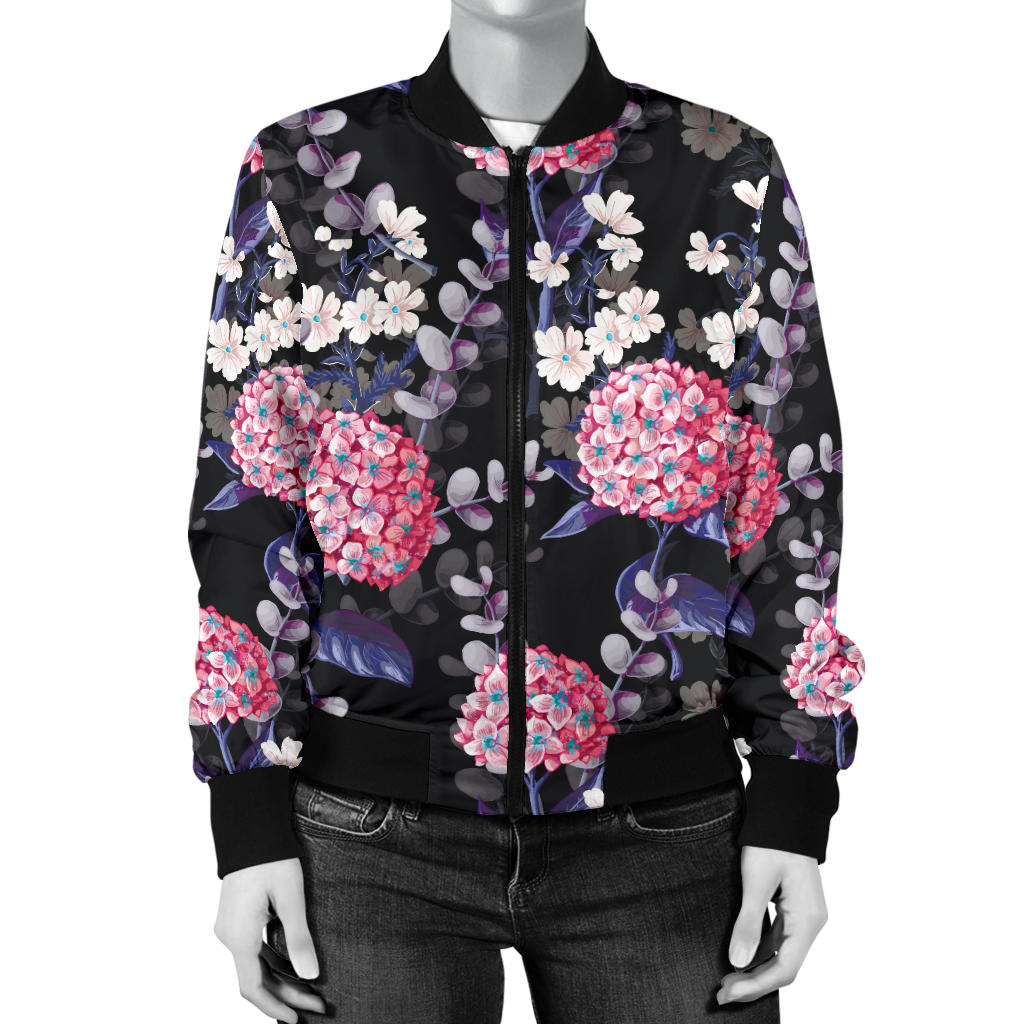 Hydrangea Pattern Print Design HD04 Women Bomber Jacket