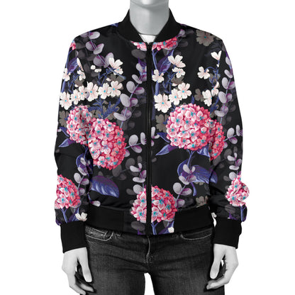 Hydrangea Pattern Print Design HD04 Women Bomber Jacket