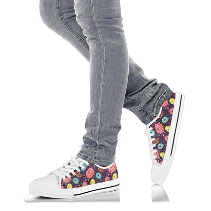 Donut Pattern Print Design DN03 White Bottom Low Top Shoes