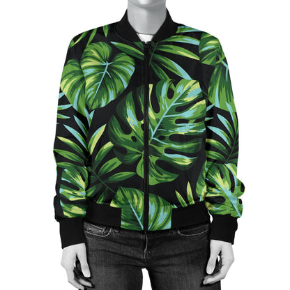 Palm Leaves Pattern Print Design PL013 Women Bomber Jacket