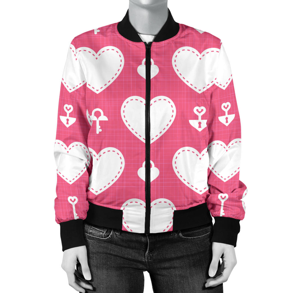 Heart Key Pattern Print Design HE09 Women Bomber Jacket