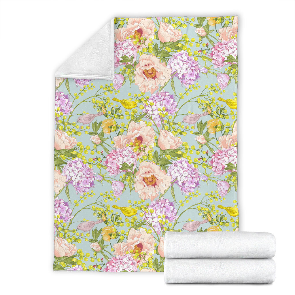 Hydrangea Pattern Print Design HD02 Fleece Blanket