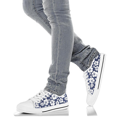 Hibiscus Pattern Print Design HB012 White Bottom Low Top Shoes