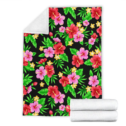 Pink Red Hibiscus Pattern Print Design HB023 Fleece Blanket