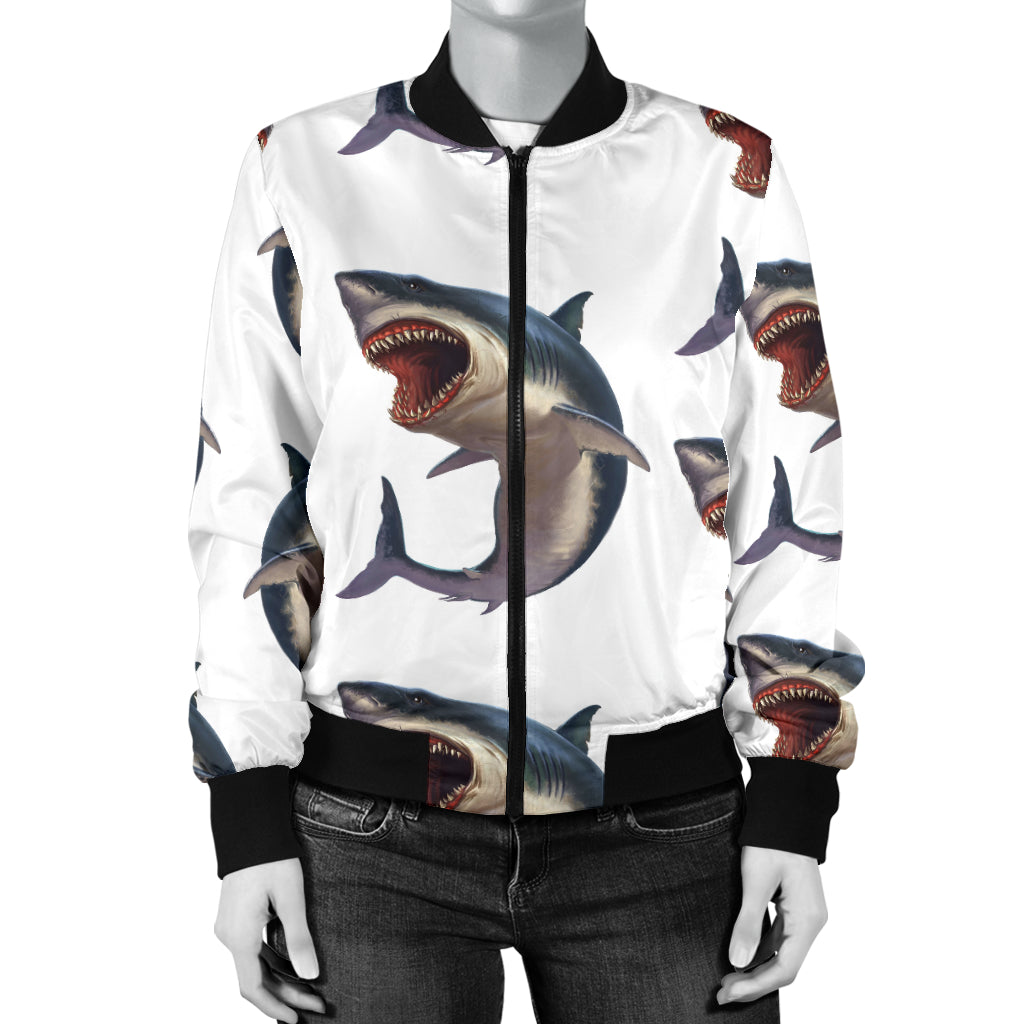 Great White Shark Pattern Print Design 03 Women's Bomber Jacket