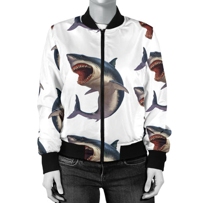 Great White Shark Pattern Print Design 03 Women's Bomber Jacket