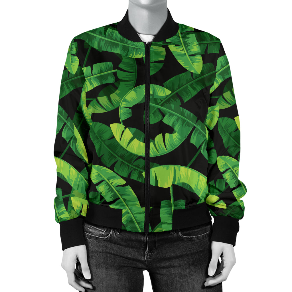 Banana Leaf Pattern Print Design 02 Women's Bomber Jacket