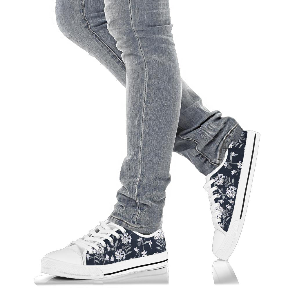 Hydrangea Pattern Print Design HD07 White Bottom Low Top Shoes