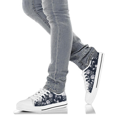 Hydrangea Pattern Print Design HD07 White Bottom Low Top Shoes